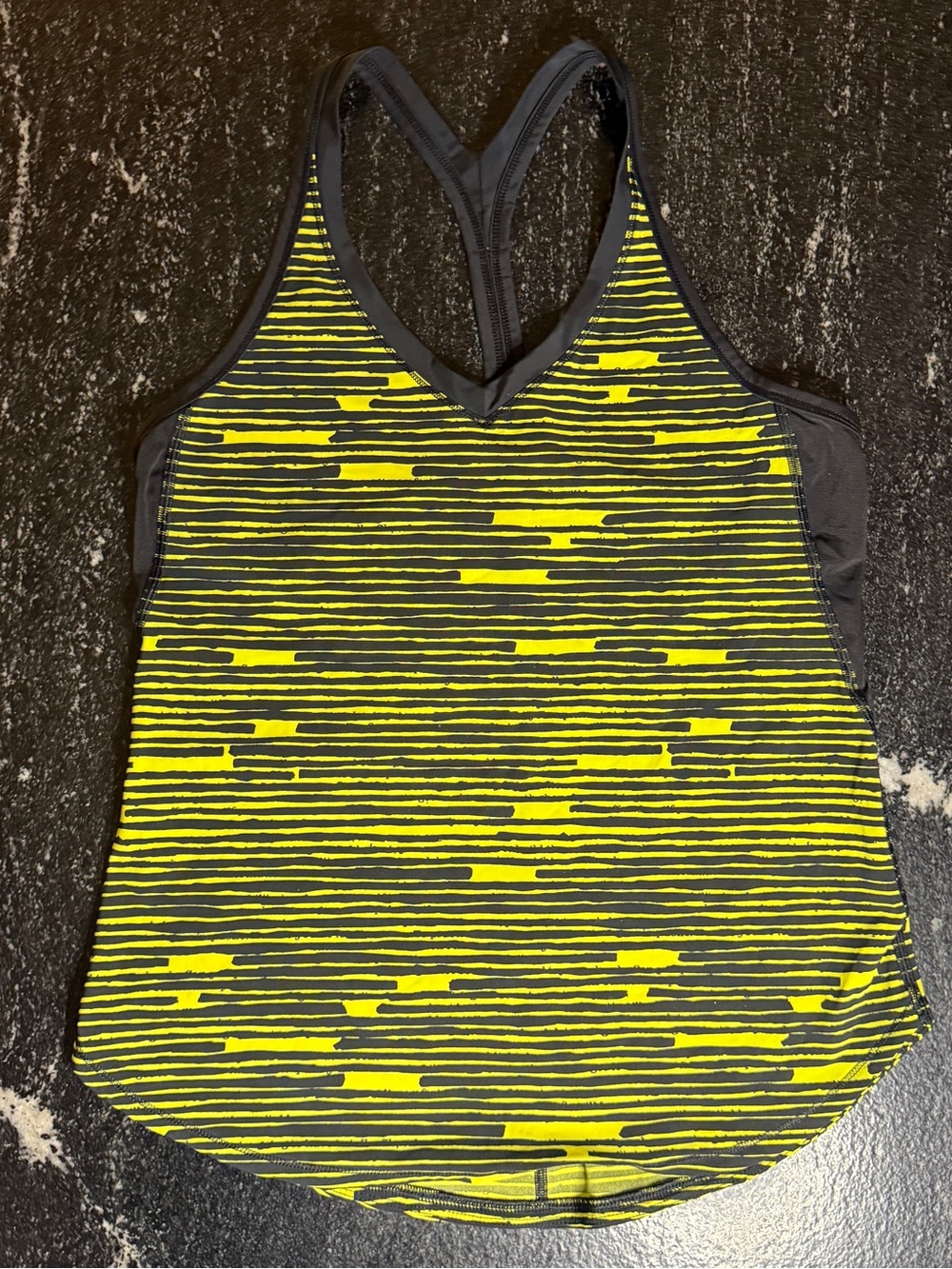 Lululemon Seawheeze Neon Yellow & Charcoal Striped Racerback Tank